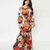 Unique Vintage Black & Pink Floral Print Sweet Escape Maxi Dress