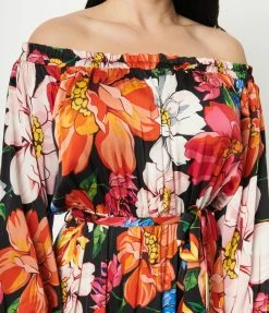 Unique Vintage Black & Pink Floral Print Sweet Escape Maxi Dress