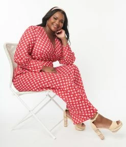 SHEEN Clothing Ltd Plus Size Red & Hawana Floral Print Jumpsuit