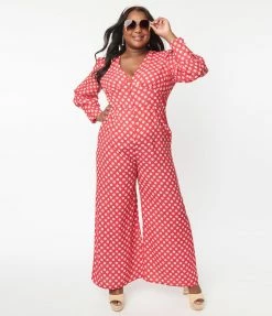SHEEN Clothing Ltd Plus Size Red & Hawana Floral Print Jumpsuit