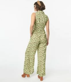 SHEEN Clothing Ltd Green & Red Flower Print Harley Jumpsuit Sale