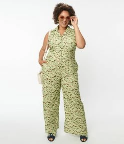 SHEEN Clothing Ltd Rompers & Jumpsuits Plus Size Green & Red Flower Print Harley Jumpsuit