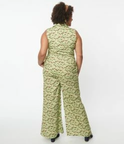SHEEN Clothing Ltd Rompers & Jumpsuits Plus Size Green & Red Flower Print Harley Jumpsuit