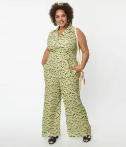 SHEEN Clothing Ltd Rompers & Jumpsuits Plus Size Green & Red Flower Print Harley Jumpsuit