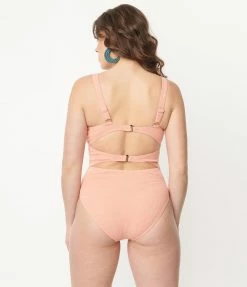 Magnolia Place Peach Ribbed One Piece Swimsuit