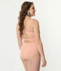 Magnolia Place Peach Ribbed One Piece Swimsuit