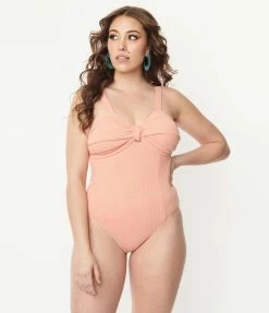 Magnolia Place Peach Ribbed One Piece Swimsuit