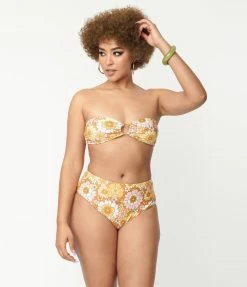 Magnolia Place Mustard Floral Print Two Piece Swimsuit Swimwear