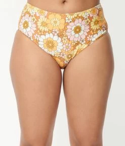 Magnolia Place Mustard Floral Print Two Piece Swimsuit Swimwear