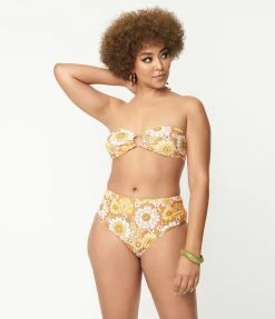 Magnolia Place Mustard Floral Print Two Piece Swimsuit Swimwear