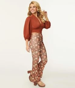 Bailey Rose Brown & Multicolor Floral Mesh Flare Pants Sale