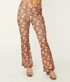 Bailey Rose Brown & Multicolor Floral Mesh Flare Pants Sale