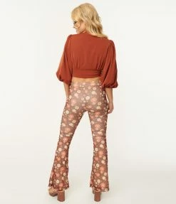 Bailey Rose Brown & Multicolor Floral Mesh Flare Pants Sale
