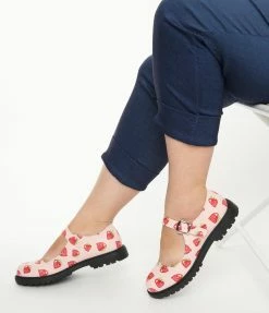 Unique Vintage Pink & Strawberry Mary Jane Flats