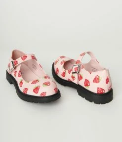 Unique Vintage Pink & Strawberry Mary Jane Flats