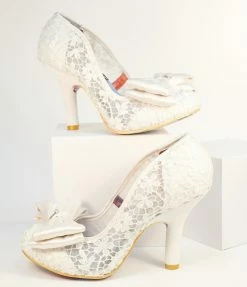 Design Asylum Manufacturing (HK) Limited (Irregular Choice Shoes) Irregular Choice Ivory Bow Lace Bridal Heels