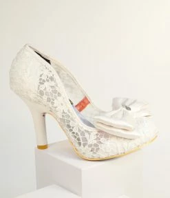 Design Asylum Manufacturing (HK) Limited (Irregular Choice Shoes) Irregular Choice Ivory Bow Lace Bridal Heels