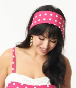 Unique Vintage Hot Pink & White Dots Hair Scarf Hair Accessories