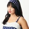 Unique Vintage Navy & White Dots Hair Scarf Hair Accessories