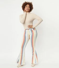 Saints & Hearts Terracotta Multi Stripe Bell Bottom Jeans