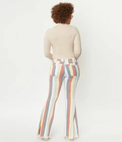 Saints & Hearts Terracotta Multi Stripe Bell Bottom Jeans