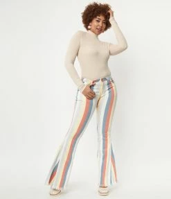 Saints & Hearts Terracotta Multi Stripe Bell Bottom Jeans