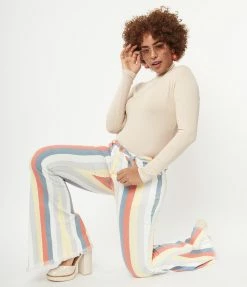 Saints & Hearts Terracotta Multi Stripe Bell Bottom Jeans