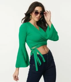 Flying Tomato Sale Green Knit Wrap Crop Top