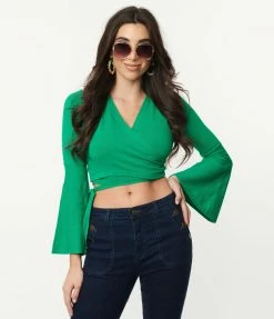 Flying Tomato Sale Green Knit Wrap Crop Top