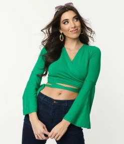 Flying Tomato Sale Green Knit Wrap Crop Top