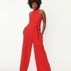 Flying Tomato Red Halter Wide Leg Jumpsuit Sale