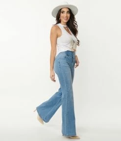 Flying Tomato Light Blue Denim High Waisted Flare Jeans Sale