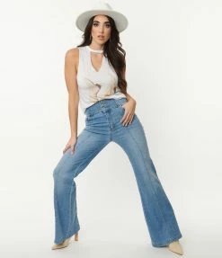 Flying Tomato Light Blue Denim High Waisted Flare Jeans Sale