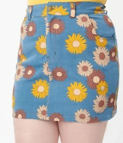 Sale Unique Vintage Plus Size Denim Floral What A Classic Mini Skirt
