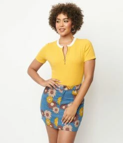 Unique Vintage Denim Floral What A Classic Mini Skirt Sale