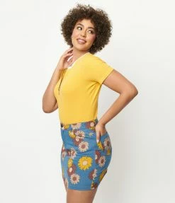 Unique Vintage Denim Floral What A Classic Mini Skirt Sale