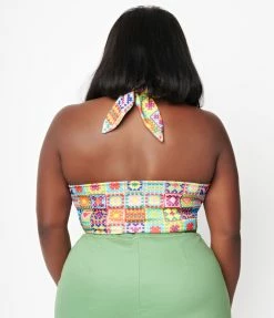 Sale Smak Parlour Plus Size Rainbow Quilt Print Feelin Groovy Crop Top