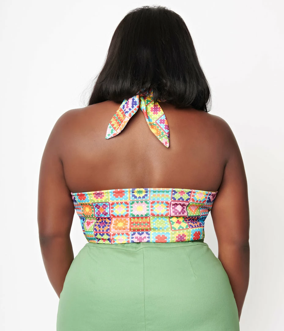 Sale Smak Parlour Plus Size Rainbow Quilt Print Feelin Groovy Crop Top
