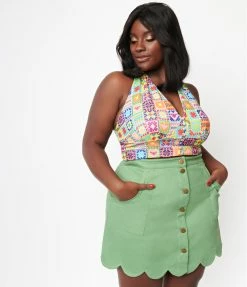 Sale Smak Parlour Plus Size Rainbow Quilt Print Feelin Groovy Crop Top