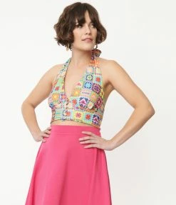 Sale Smak Parlour Rainbow Quilt Print Feelin Groovy Crop Top