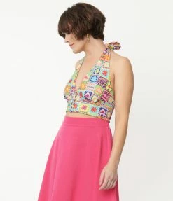 Sale Smak Parlour Rainbow Quilt Print Feelin Groovy Crop Top