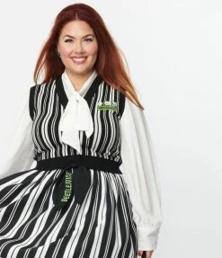 Beetlejuice X Unique Vintage Plus Size Black & White Stripe Crop Sweater Vest Fan Flair