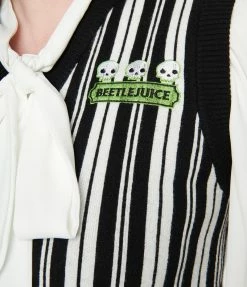Beetlejuice X Unique Vintage Black & White Stripe Crop Sweater Vest Fan Flair