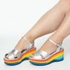 Collectif Shoes Lulu Hun Silver & Rainbow Platform Wedge Sandal