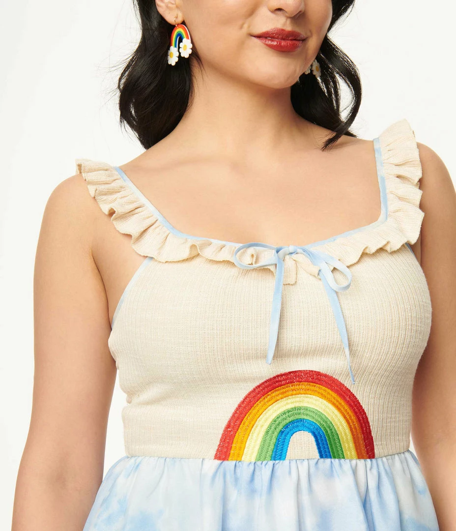 Unique Vintage Ivory Crochet & Cloudy Sky Babydoll Dress Sale