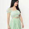Unique Vintage Mint Mesh & Hearts Crop Top Sale