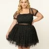 Unique Vintage Plus Size Black & Multicolor Polka Dots Crop Top