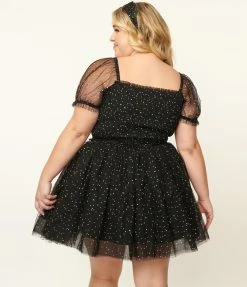 Unique Vintage Plus Size Black & Multicolor Polka Dots Crop Top