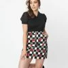 Pop Soda Hell Bunny Black & White Check & Strawberry Denim Mini Skirt Sale