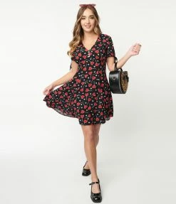 Pop Soda Sale Hell Bunny Black & Lolly Hearts Print Flare Dress
